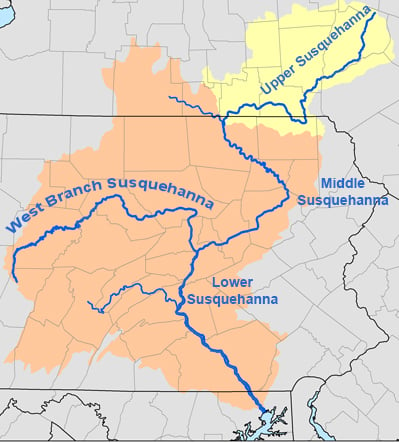 A map that clearly shows different parts of the Susquehanna River