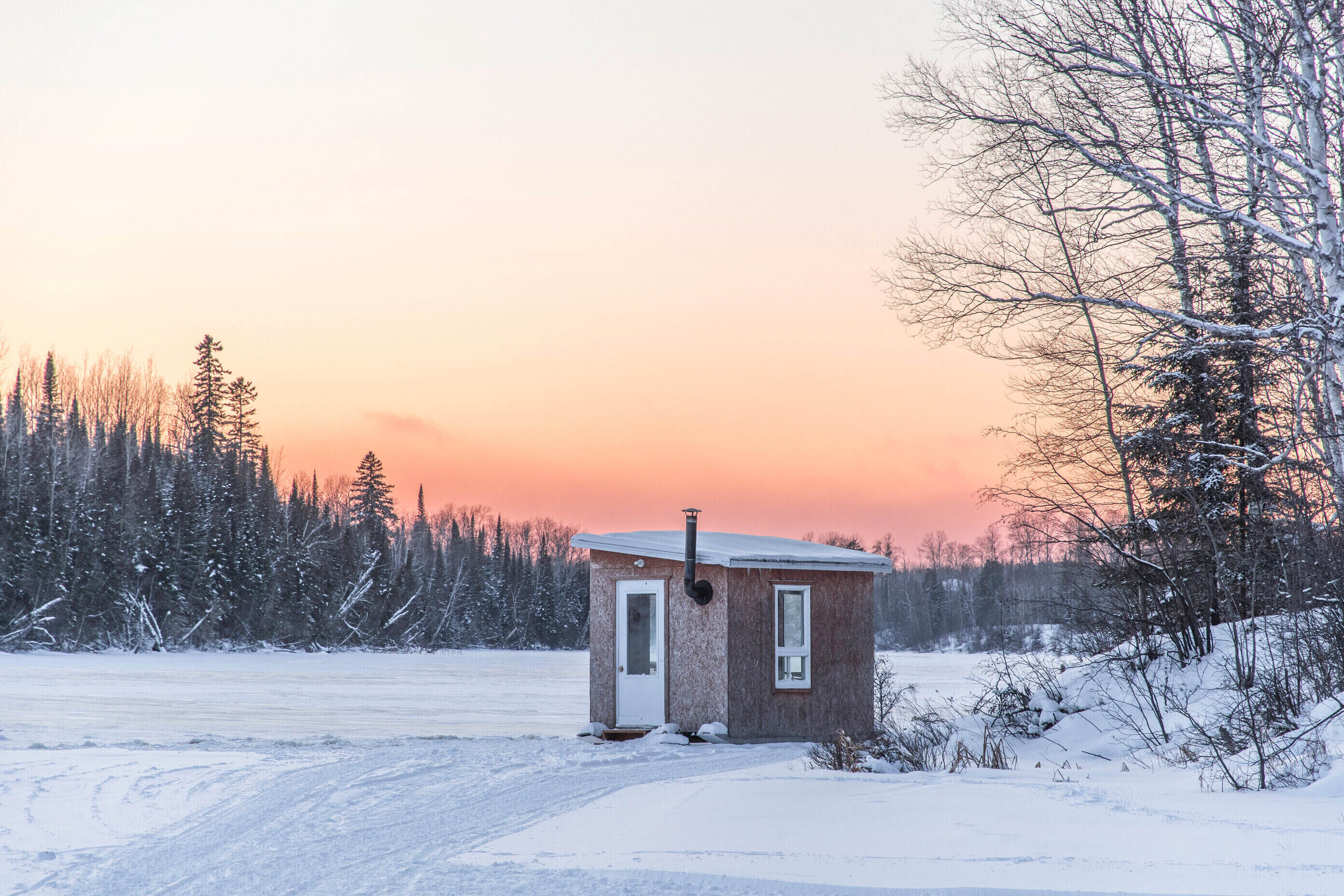 Ice fishing shack on Lake of the Woods